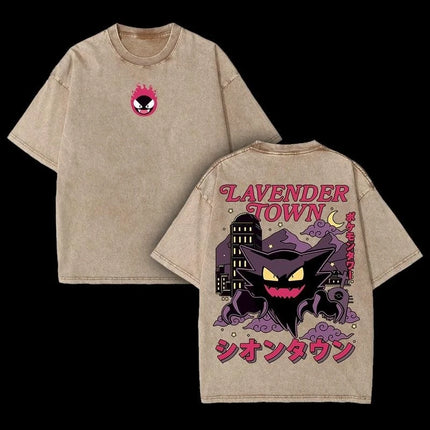 2026 Anime Washed Vintage Summer Pokemon Gengar Short Sleeve Tee Graphic T-Shirt Man Women Cosplay Casual Tops Y2k Streetwear