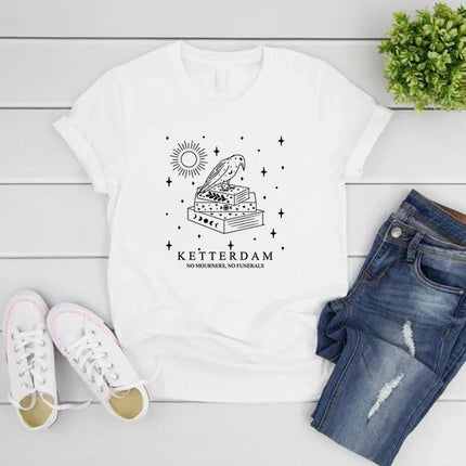 Ketterdam Crow Club T-Shirt Six of Crows No Mourners No Funerals T-Shirts Women Short Sleeve T-Shirt Book Lovers Tee Streetwear