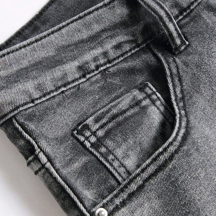 Men‘s Stretchy Denim Jeans Streetwear Tearing Patchwork Holes Ripped Denim Elastic Waist Casual Pants Slim fit Straight Trousers