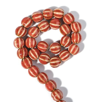 1 Strand  Pumpkin Shape Stripe Ceramics Beads Colorful Floral Glaze Beads for Jewelry Making DIY Loose Spacer Beads Accessories