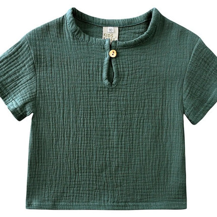 8-Piece Set Children's Clothing Boys & Girls Short Sleeve Summer Style Set Children's Cotton-Linen Button T-Shirt Shorts