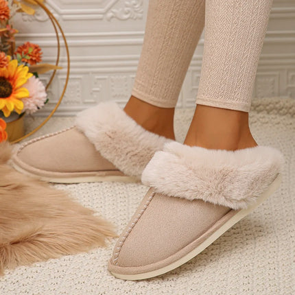 Closed Toe Warm Cotton Slippers Women Faux Fur Thick Plush Winter Home Shoes Woman Lightweight Casual Indoor Slides Female