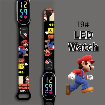 Mario Bros Children's Watches Action Figures Luigi Princess Peach Yoshi Bowser kids Sport Wristband Waterproof Digit