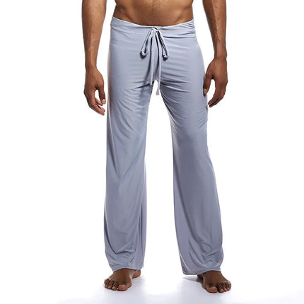 Men's Ice Silk Casual Pants Summer Drawstring Loose Fit Breathable Yoga Trousers Men's Lightweight Lounge Wide Leg Pants