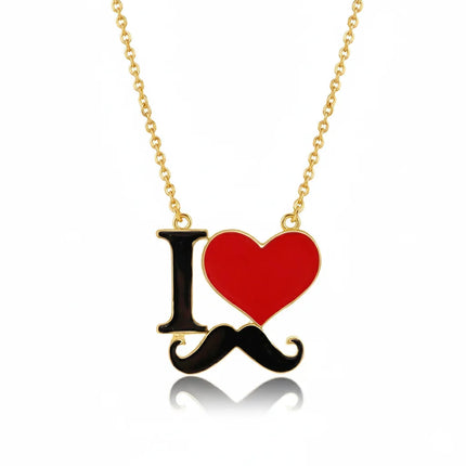 2026 New Fashion Jewelry Silver Gold Color Enamel I Love Mustache Heart Necklaces For Women Girl Best Friends Necklace Gift