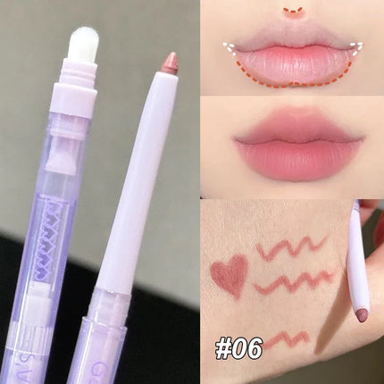 Double Headed Lip Liner Pencil Waterproof Matte Lipstick Contour Makeup Peach Pink Multi-purpose Lipliner Pencil Lips Cosmetic