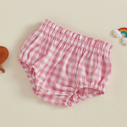 Baby Girl Plaid Shorts Frill Ruffled Elastic Waist Triangle Short Pants for Summer