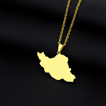 1Pcs New Stainless Steel Iran Map Hollow Heart Pendant Necklace Men's and Women's Versatile Sweater Chain Accessories Pendant