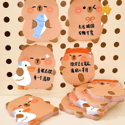 5Pcs/Lot Cute Capybara Sticky Note 60Sheets/Book Kawaii Goose Fish Capybara Shaped Memo Pad Student Message Writing Pads School