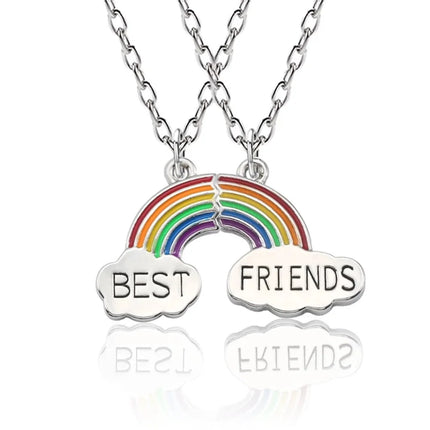 Zircon Best Friend Zircon Love Couple Pendant Necklace 2 Pcs/ Set Rainbow Broken Heart BFF Good Friends Friendship Jewelry Gift