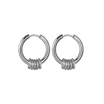 1 Pair Stainless Steel Hoop Earrings for Men Women Small Circle Metal Ball Anti-allergic Ear Buckle Rock Hip Hop Jewelry