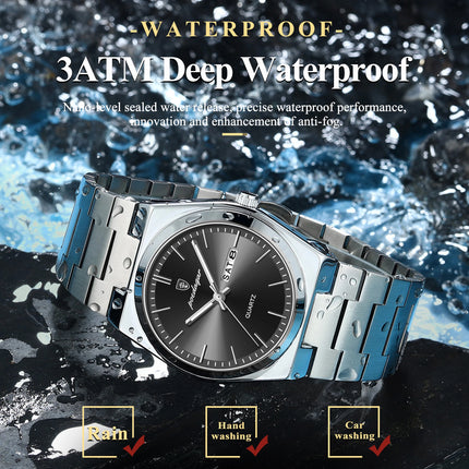 POEDAGAR Luxury Men's Quartz Wristwatch Waterproof Luminous Date Week Man Watch Stainless Steel Business Fashion Watches For Men