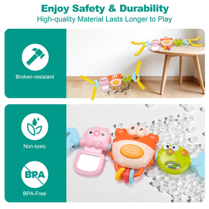 Baby Stroller Toys Cartoon Crab Bell Toys Infant Car Seat Toys Pram Activity Arch Toys Fine Motor Skills Sensory Development