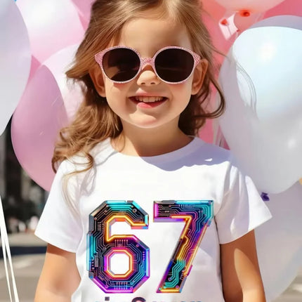 Fun Six Seven 6 7 Meme Design T-Shirt for Kids Chaotic Humor Y2k Game Saying Tees Casual O-Neck Top Fashion Children's Clothing