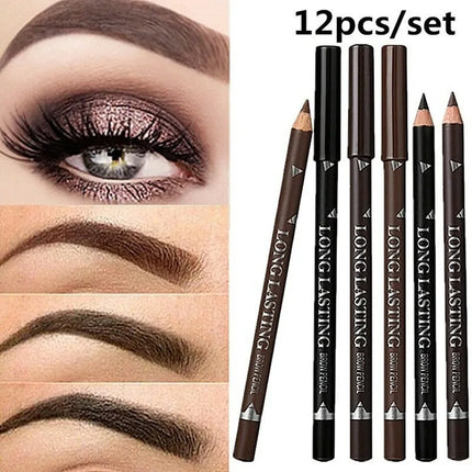 6/12PCs eye brow pencil waterproof professional women eye makeup pen easy color natural black Brown cosmetic beauty eyebrow tool
