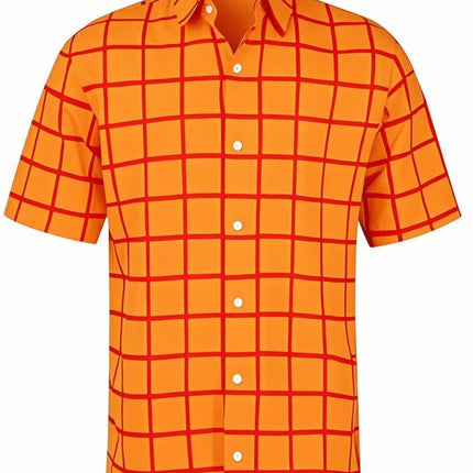 Fashion Men's Short Sleeve Shirt Casual Plaid Color Summer 3D Printed Lapel Shirt New  Fashion Casual Men's Clothing Unisex Tops