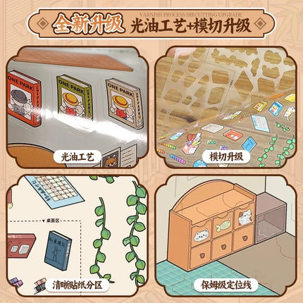 large size 10in1 3D Desktop Organizer Stickers Book Album Cartoon Scene DIY Scrapbook supplies, Korean stationery