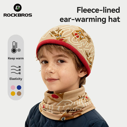 ROCKBROS Children Reversible Warm Scarf Fleece-Lined Ear-Warming Hat High Elasticity Breathable Built-in Drawstring Sports Mask