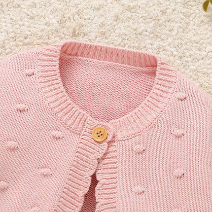Pink Baby Girls Sweaters Cardigans Cute Single Button Long Sleeve Knitted Infant Toddler Outwear Jackets & Coats 1-3Yrs Knitwear