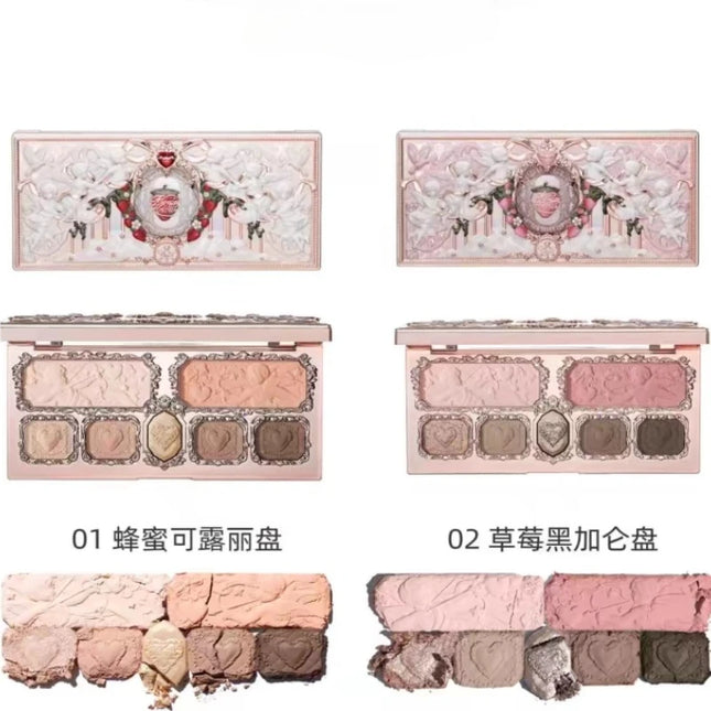 Flower Knows Strawberry Cupid Collection Matte Glitter Shimmer Eyeshadow Face Palette Highlight Blush Longlasting Makeup Palette
