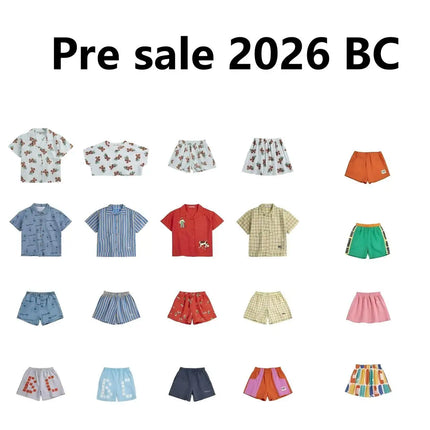2026BC Short-sleeved Set Boys' Printed Shirt Shorts Polo Shirt Casual Pants Girls' Wide-Leg Pants Short Skirt