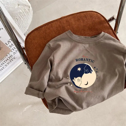 Long Sleeve Cute T-shirts Blue Tops 2026 Spring Autumn Clothes Kids Fashion Simple Versatile Base Shirt Loose Thin Sports Tops