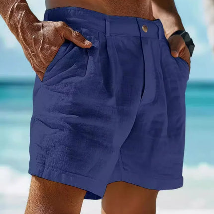 2026 Summer Cotton Linen Shorts for Men Solid Casual Button Pocket Beach Shorts Men's Comfortable Simple Vacation Leiture Pants