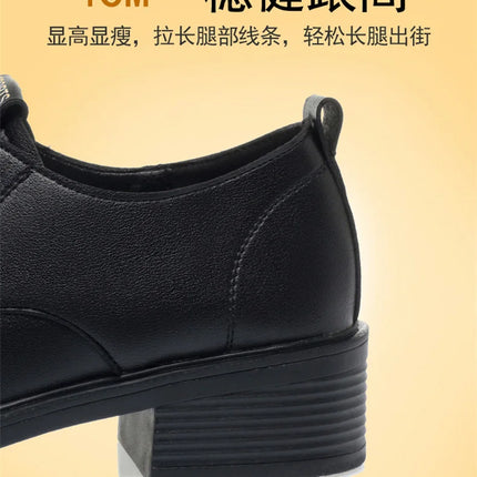 British Style Spring Autumn Women Round Heel Shoes Square Heel Lace-free Office Pumps Work Party Comfortable Soft Leather 2024