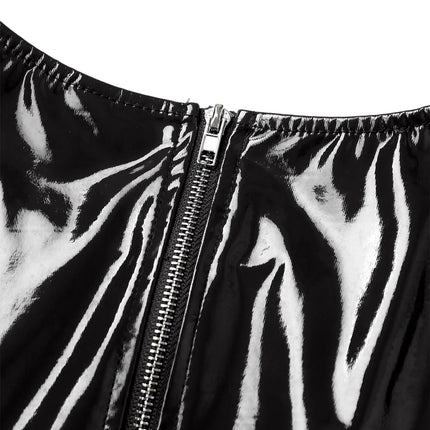 Womens Black Wetlook Patent Leather Bodysuit Swimsuit Underwear Open Cups Crotchless Open Butt Bodycon Jumpsuit Catsuit Clubwear