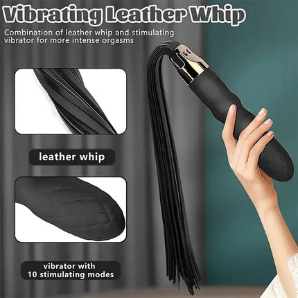Leather Sex Whip Spanking Flogger Anal Vibrator G Spot Massage Multifunction Pleasure Wands for Fetish SM Restraint Bondage 18+