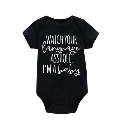 Watch Your Language I'm A Baby Newborn Letter Printed Romper  Harajuku Style Baby Boys Clothes Bodysuits Toddler Girls Jumpsuits