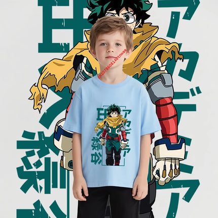 Kids Cotton Tshirt Mha Midoriya Print Anime Cartoon Tops for Boys Girls 100-160cm Casual Tee Children Clothing