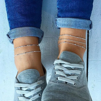 5 Pcs /set Silver plated Stainless Steel Anklet for women men Summer Beach Bracelet Accessories Jewelry Valentine's Day Gift