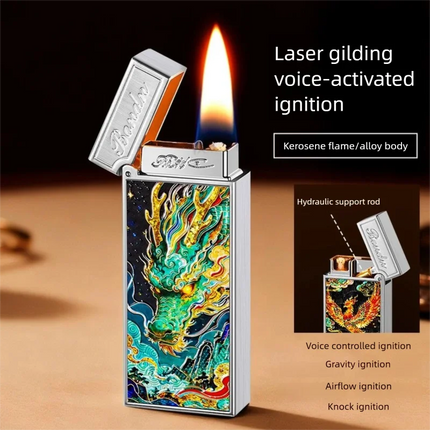 New Voice-controlled Embossed Alloy Kerosine Lighter,Intelligent Voice-controlled Ignition Open Flame Men's Personalized Lighter