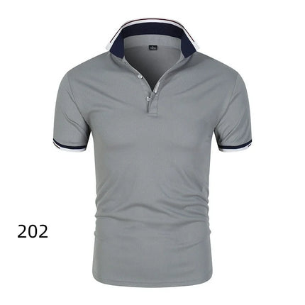 Men's Summer Short-Sleeve Collar T-shirt New Solid Color Casual Polo Shirt Trendy Breathable Loose Basic Splice Top
