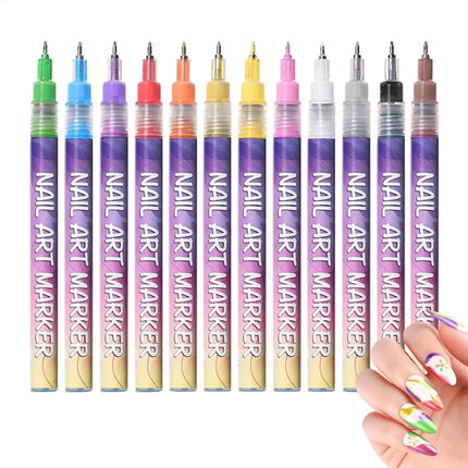 12Pcs/Set Nail Arts Drawing Graffiti Nail Polish Waterproof Painting Liner Pen DIY Abstract Lines Flower Nail Manicure Tools