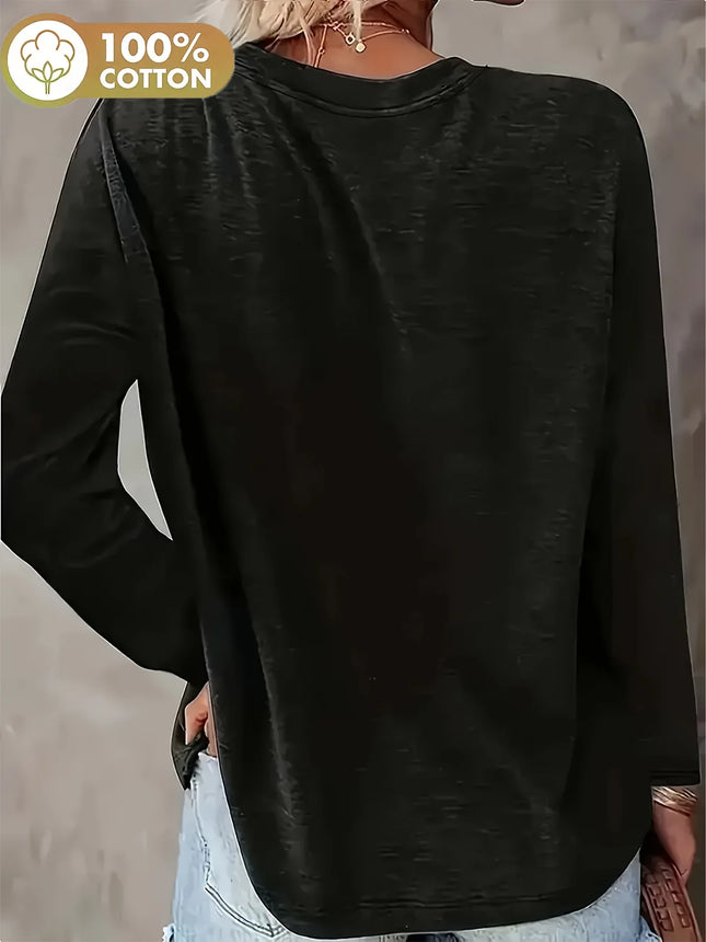Women's Soft 100% Cotton Black Cat Long Sleeve T-Shirt Top for Everyday Basic Tee Casual Chic Style