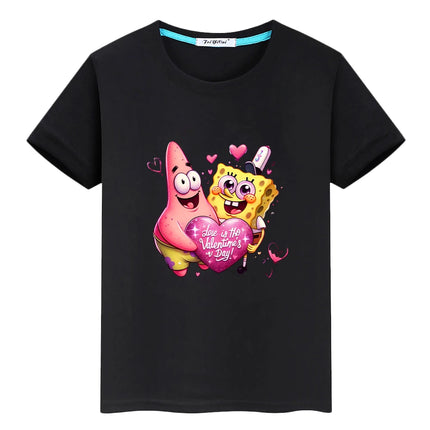Anime Bear Print T-shirt for Kids Boy 10 Years Cute T-shirt Kawaii Tops Y2K One Piece 100% Cotton Cartoons Short Girls' Clothes