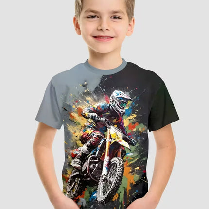 Motorcycle Rider Boys T-Shirt 3D Printed T-Shirt for Boy 2-10Y Short Sleeve Tee Top Baby Child Summer Trendy Street Children Top