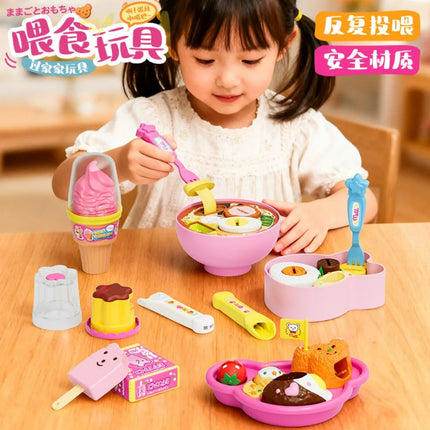 New 6PCS&Plate Set, Strawberry Food Pudding Feeding Toy, Desktop Ornaments Models, Role-Play & Early Learning Set For Kids Girls