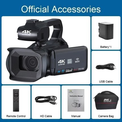 4K Ultra HD Professional Video Cameras for Photography 18X Digital Zoom YouTube Live Streaming Camcorders 64MP Vlogging Recorder