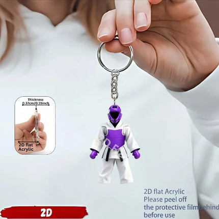 2D Karate Costume Keychain Jiu-Jitsu Themed Pendant Charms Flat Acrylic Hanging Decoration for Bags Festive Party Gift
