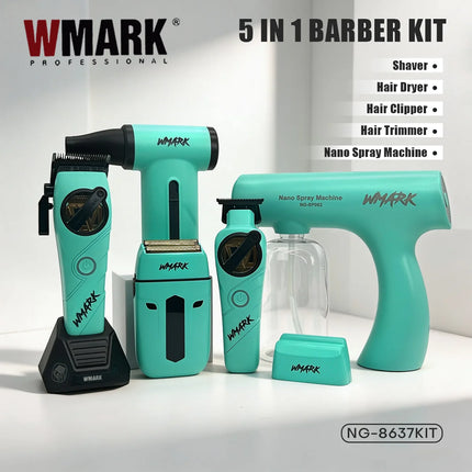 WMARK Hair Trimmer 5 in 1 Barber KIT Professional Shaver Hair Dryer and Spray Bottle Adjustable Hair Trimmer for Men NG-8637 KIT