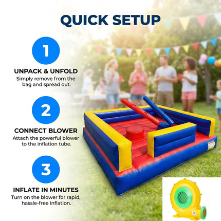 2 Person Inflatable Gladiator Game - 13x13ft Joust Fighting Arena, Indoor/Outdoor Inflatable Jousting Ring Arena Rental with Sticks and Helmets