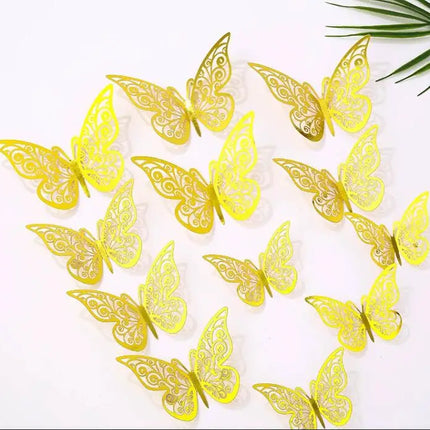 12pcs/Set 3D Hollow Butterfly Wall Stickers Bedroom Living Room Stickers for Wedding Party Decoration 3D Fridge Decals Wallpaper