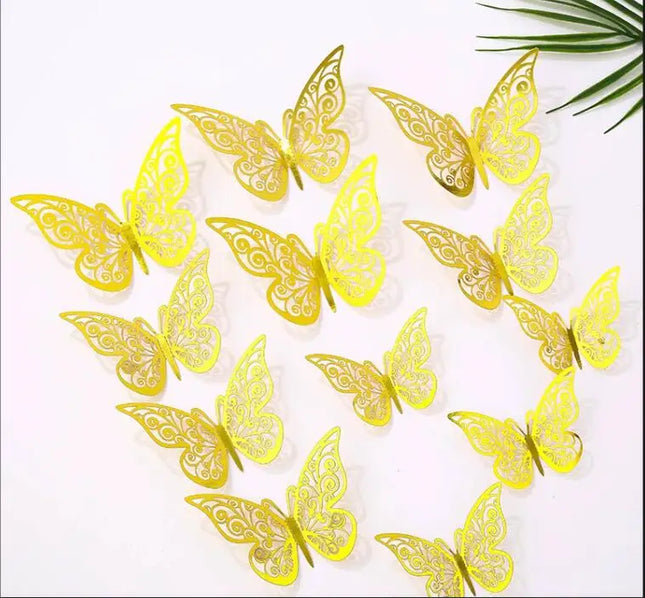12pcs/Set 3D Hollow Butterfly Wall Stickers Bedroom Living Room Stickers for Wedding Party Decoration 3D Fridge Decals Wallpaper
