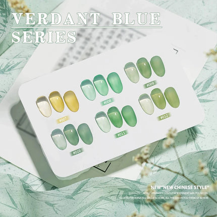 MN 12ML 1-12PCS Chinese Style Turquoise Gel Nail Polish 2026 New Ice Transparent Green Jelly Gel Polish Yellow Green Nails