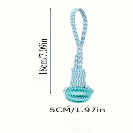 Cotton Rope & Rubber Dog Chew Ball, Treat Dispenser Toy. 18x13cm, Durable, for Boredom & Teething