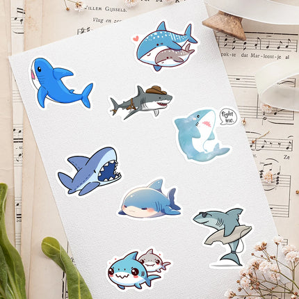 Cute Kawaii Cartoon Shark Stickers DIY Gift Toys Decal for Laptop Scrapbook Phone Luggage Bottles Waterproof Decorative
