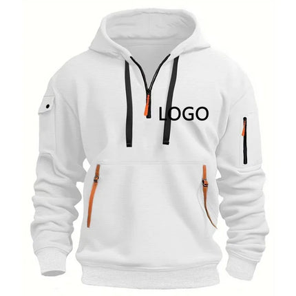 New Customized Shoulder Drop Hoodies Men Leisure Sport Multi Zipper Arm Pocket Loose Sweatshirts Fashion Hoody Jacket Pullover